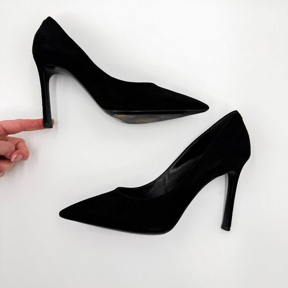 Louis Vuitton LV Monogram Black Suede Pointed Toe Pumps Heels Size 38.5, 8.5 - Picture 6 of 14